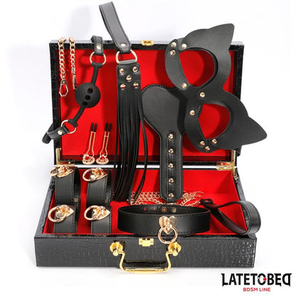 LATETOBED BDSM LINE - KIT BONDAGE DE 8 PZ CUERO CON MALETÍN DE ALMACENAJE