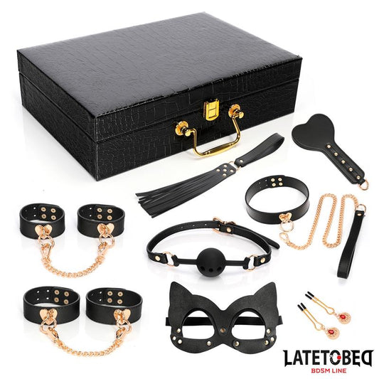 LATETOBED BDSM LINE - KIT BONDAGE DE 8 PZ CUERO CON MALETÍN DE ALMACENAJE