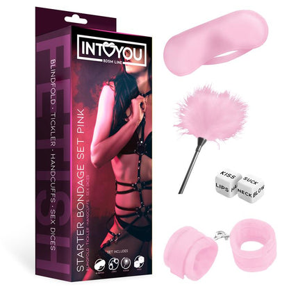 INTOYOU BDSM LINE - KIT DE BONDAGE PARA PRINCIPIANTES STARTERS 4 PIEZAS ROSA