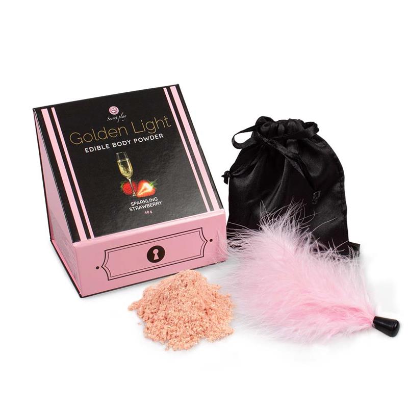SECRET PLAY - KIT POLVOS 100% COMESTIBLES Y PLUMERO FRESAS CON CAVA