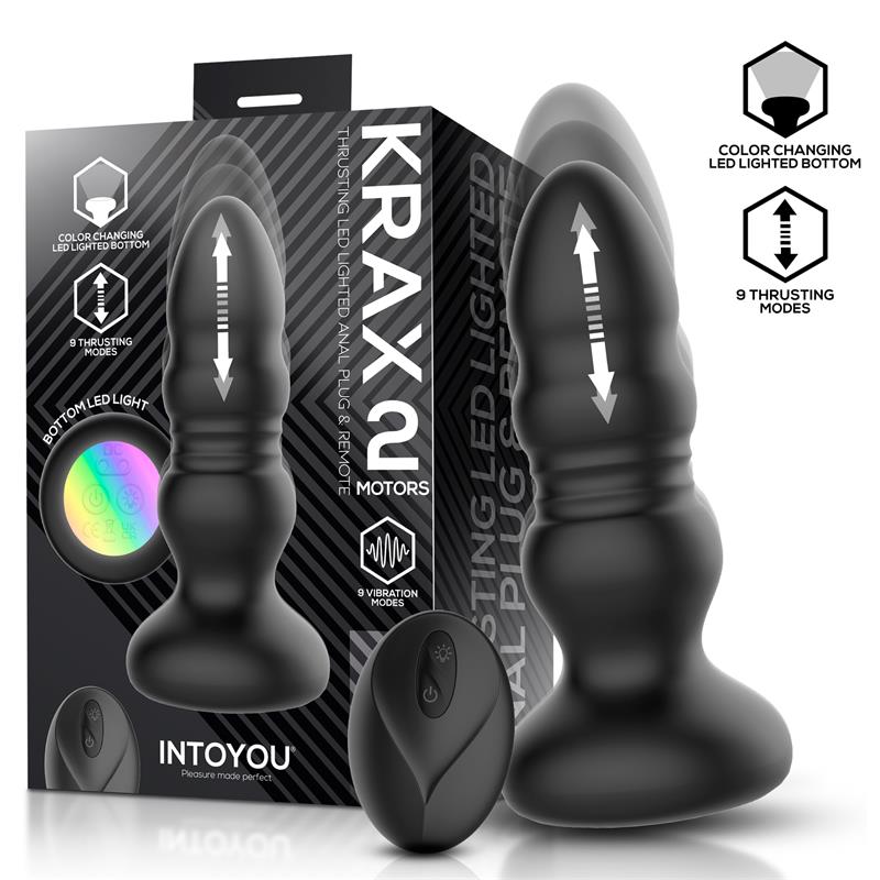 INTOYOU - KRAX PLUG ANAL CON VIBRACIÓN, THRUSTING Y LUZ LED CON CONTROL REMOTO