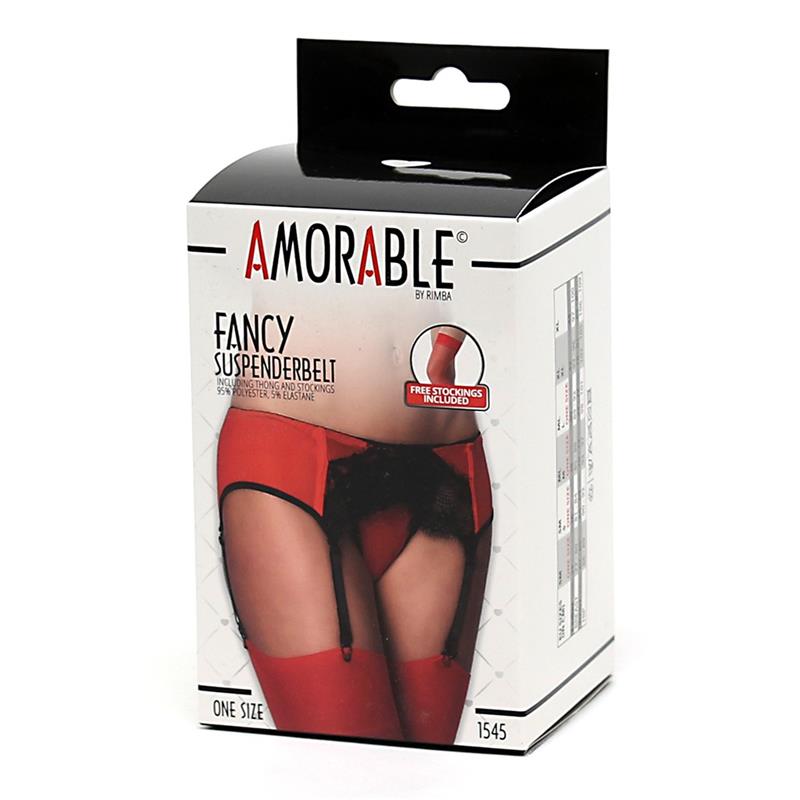 AMORABLE - LIGUERO CON BRAGUITAS Y MEDIAS ROJO Y NEGRO