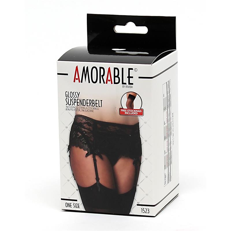 AMORABLE - LIGUERO CON TANGA Y MEDIAS NEGRO