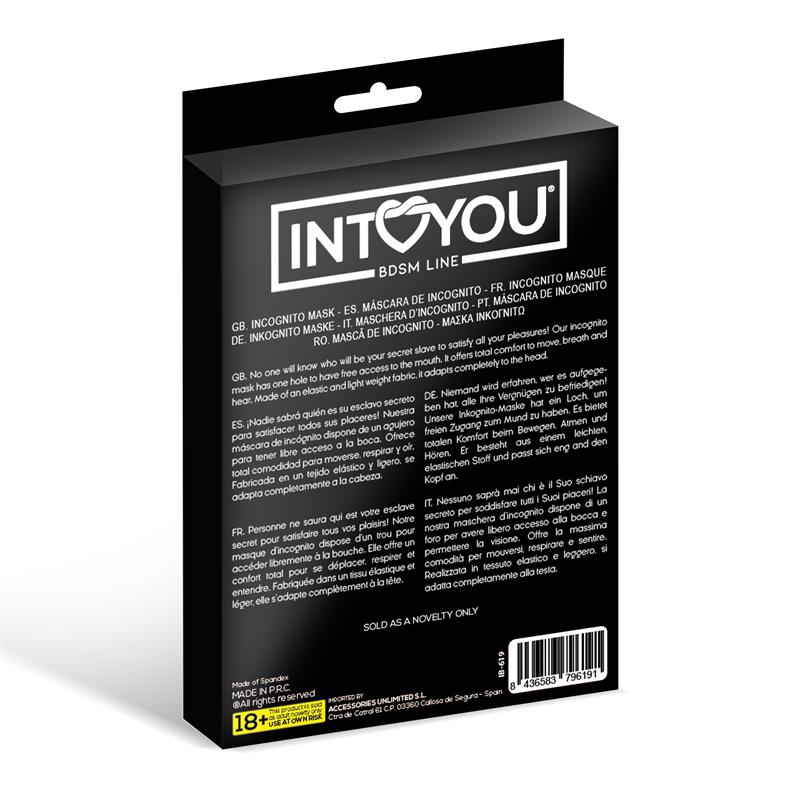 INTOYOU BDSM LINE - LILITH MÁSCARA DE INCÓGNITO CON ABERTURA EN LA BOCA COLOR NEGRO