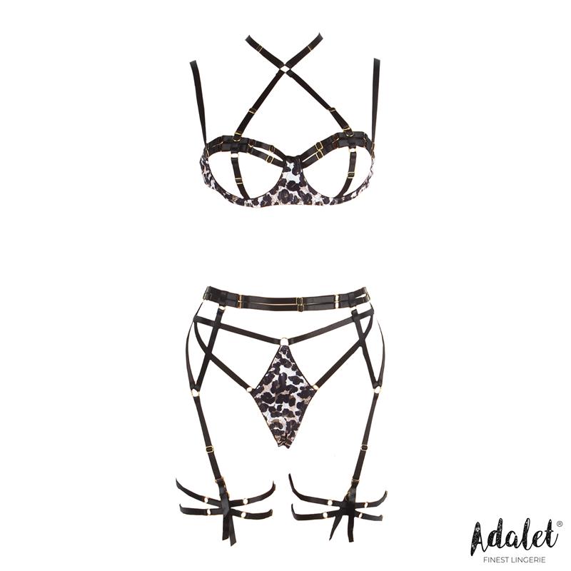 ADALET LINGERIE - LILY SET SUJETADOR, TANGA, LIGUERO Y LIGAS ESTAMPADO LEOPARDO