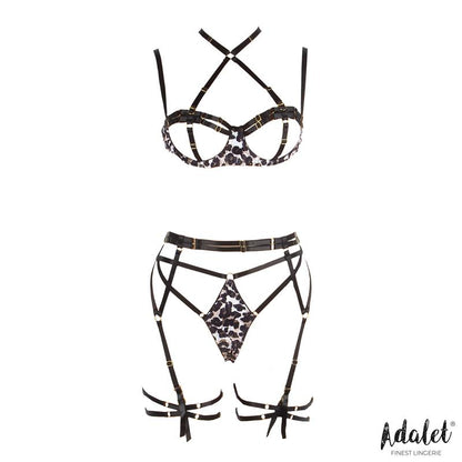 ADALET LINGERIE - LILY SET SUJETADOR, TANGA, LIGUERO Y LIGAS ESTAMPADO LEOPARDO