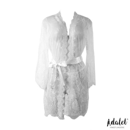 ADALET LINGERIE - LUCY PEIGNOIR SEMI TRANSPARENTE Y TANGA BLANCO