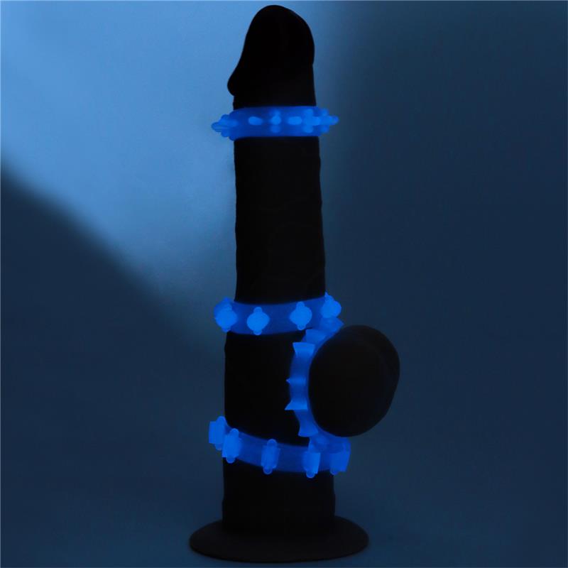 LOVETOY - LUMINO PLAY SET 4 ANILLO PARA EL PENE LUZ AZUL