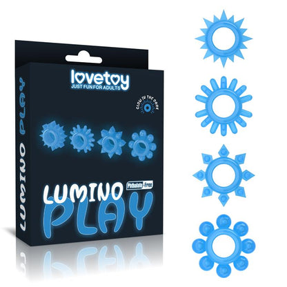 LOVETOY - LUMINO PLAY SET 4 ANILLO PARA EL PENE LUZ AZUL