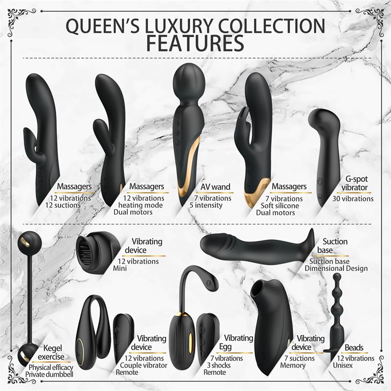 PRETTYLOVE - LUXURY SET QUEENS 12 JUGUETES NEGRO Y ORO 18K