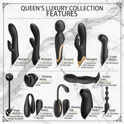 PRETTYLOVE - LUXURY SET QUEENS 12 JUGUETES NEGRO Y ORO 18K