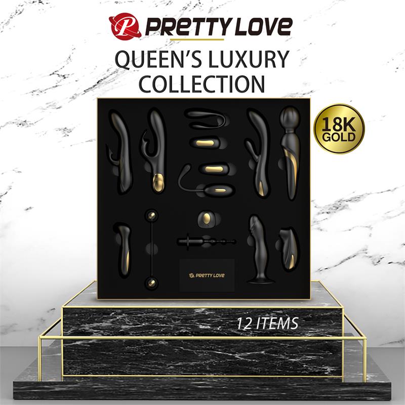 PRETTYLOVE - LUXURY SET QUEENS 12 JUGUETES NEGRO Y ORO 18K