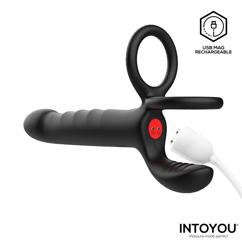 INTOYOU - MAGNOR DILDO CON ANILLO DOBLE Y ESTIMULADOR DE TESTÍCULOS