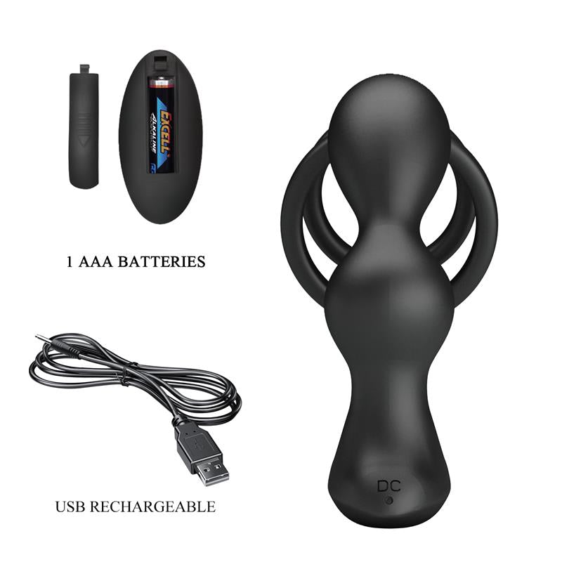 PRETTYLOVE - MARSHALL PLUG ANAL CON VIBRACIÓN Y ANILLO PARA EL PENE Y TESTÍCULOS
