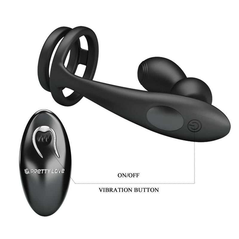 PRETTYLOVE - MARSHALL PLUG ANAL CON VIBRACIÓN Y ANILLO PARA EL PENE Y TESTÍCULOS
