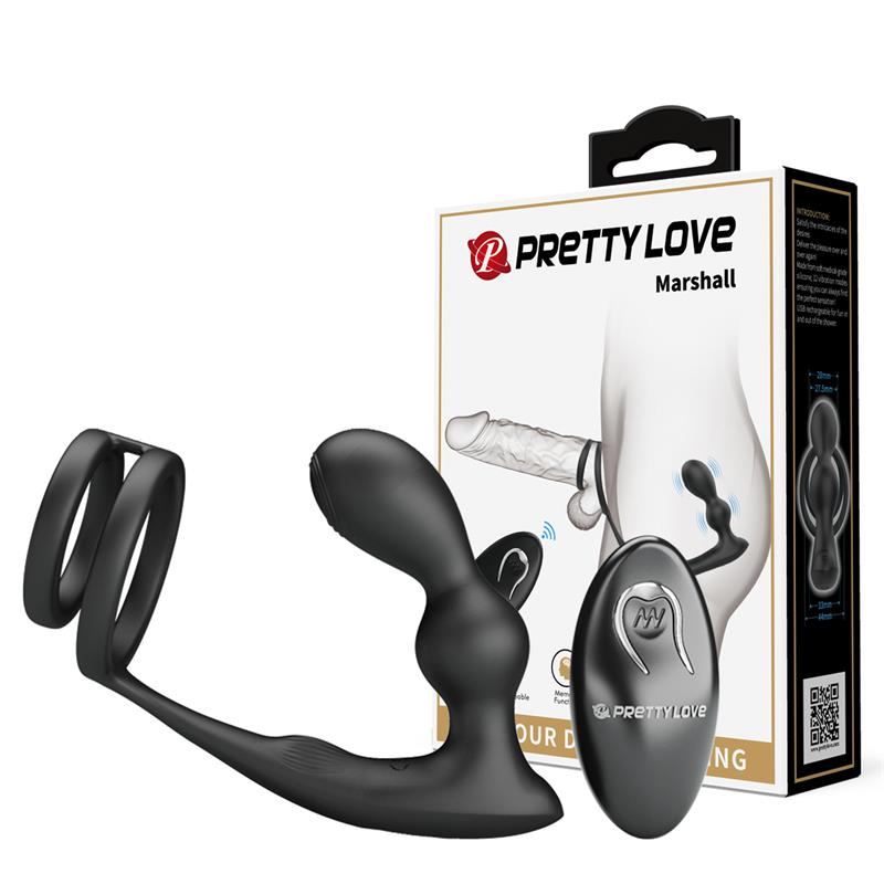 PRETTYLOVE - MARSHALL PLUG ANAL CON VIBRACIÓN Y ANILLO PARA EL PENE Y TESTÍCULOS