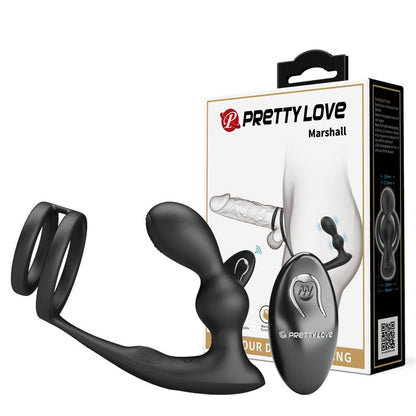 PRETTYLOVE - MARSHALL PLUG ANAL CON VIBRACIÓN Y ANILLO PARA EL PENE Y TESTÍCULOS