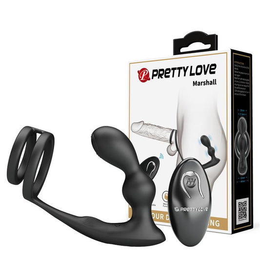 PRETTYLOVE - MARSHALL PLUG ANAL CON VIBRACIÓN Y ANILLO PARA EL PENE Y TESTÍCULOS