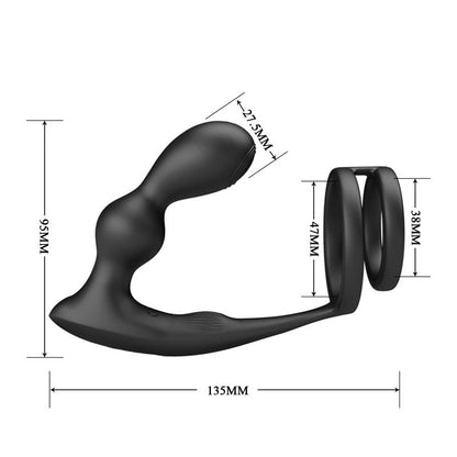 PRETTYLOVE - MARSHALL PLUG ANAL CON VIBRACIÓN Y ANILLO PARA EL PENE Y TESTÍCULOS