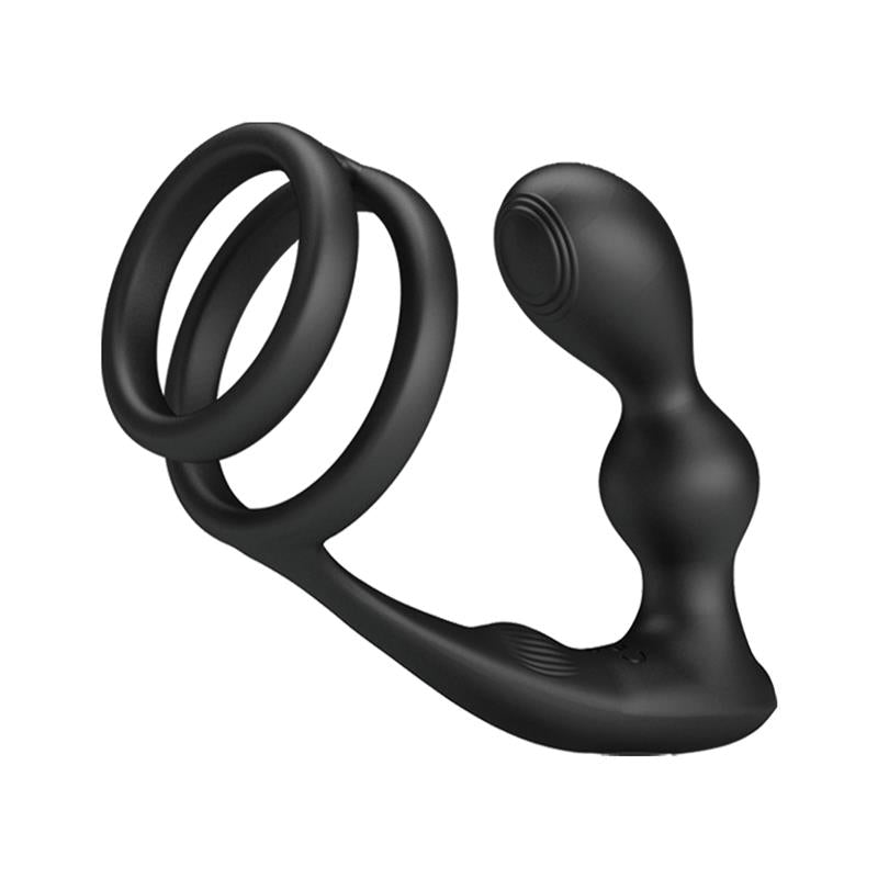 PRETTYLOVE - MARSHALL PLUG ANAL CON VIBRACIÓN Y ANILLO PARA EL PENE Y TESTÍCULOS