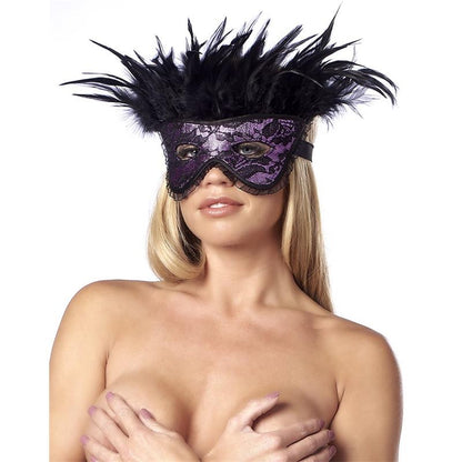 BONDAGE PLAY - MÁSCARA DE LUJO CON PLUMAS PÚRPURA