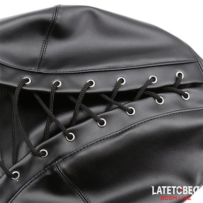 LATETOBED BDSM LINE - MASCARA DE SUMISIÓN CON MORDAZA, ANTIFAZ Y TAPA PARA LA BOCA AJUSTABLE