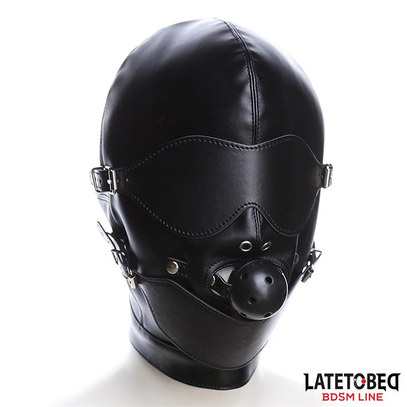 LATETOBED BDSM LINE - MASCARA DE SUMISIÓN CON MORDAZA, ANTIFAZ Y TAPA PARA LA BOCA AJUSTABLE