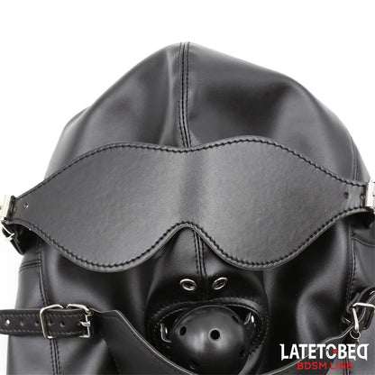 LATETOBED BDSM LINE - MASCARA DE SUMISIÓN CON MORDAZA, ANTIFAZ Y TAPA PARA LA BOCA AJUSTABLE