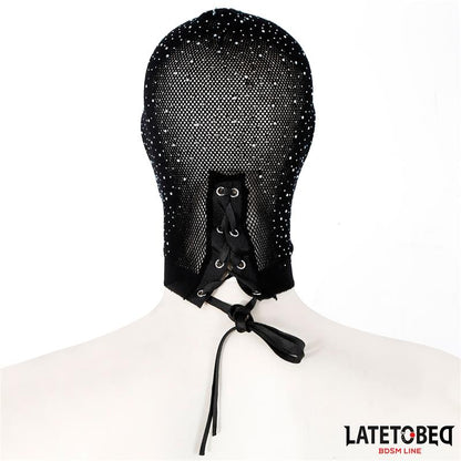 LATETOBED BDSM LINE - MÁSCARA REJILLA CON BRILLANTES Y LAZO AJUSTABLE