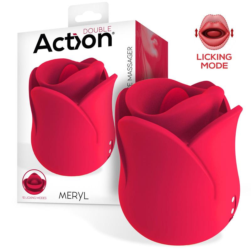 ACTION - MERYL ESTIMULADOR VIBRADOR DE ROSA CON LENGUA 2 MOTORES