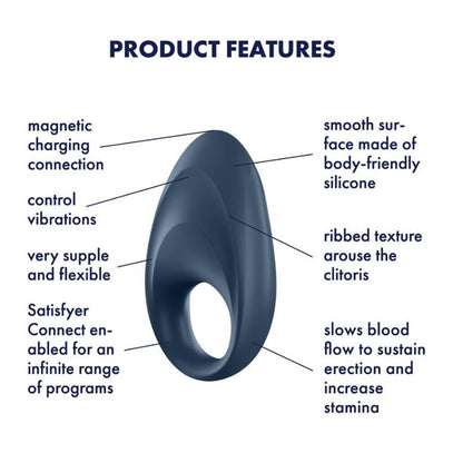 SATISFYER - MIGHTY ONE ANILLO VIBRADOR CON APP AZUL