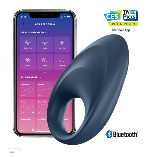 SATISFYER - MIGHTY ONE ANILLO VIBRADOR CON APP AZUL