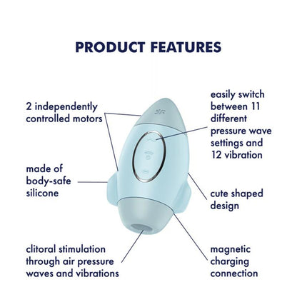 SATISFYER - MISSION CONTROL SUCCIONADOR Y VIBRADOR AZUL