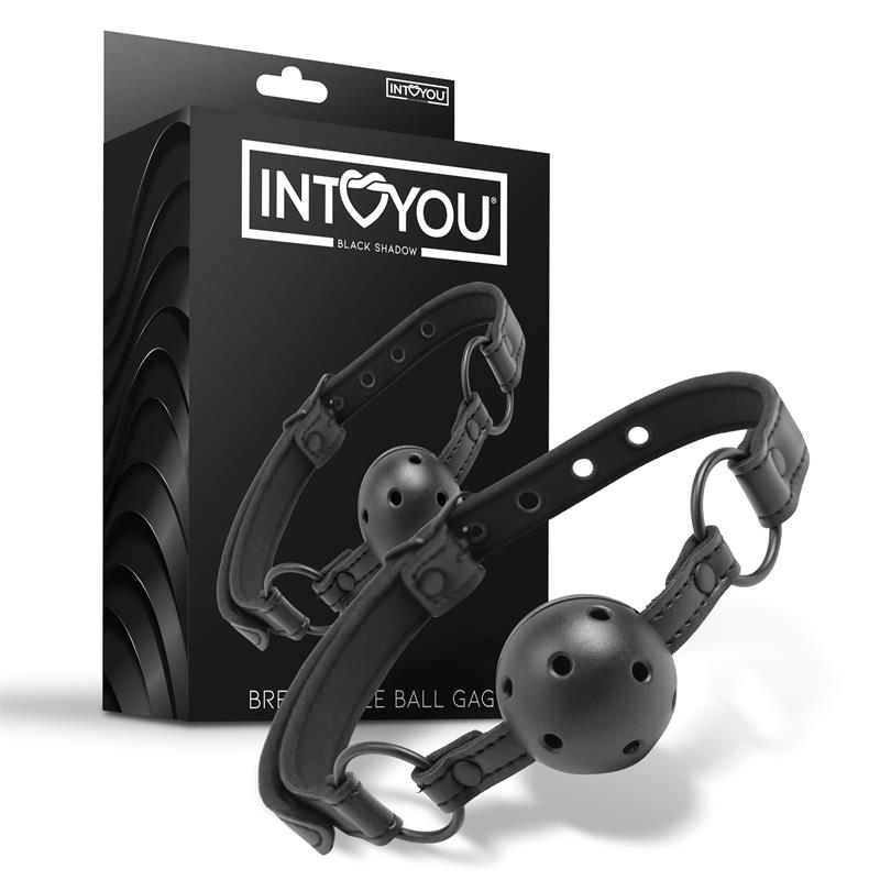 INTOYOU BLACK SHADOW - MORDAZA AJUSTABLE DE BOLA TRASPIRABLE CUERO VEGANO