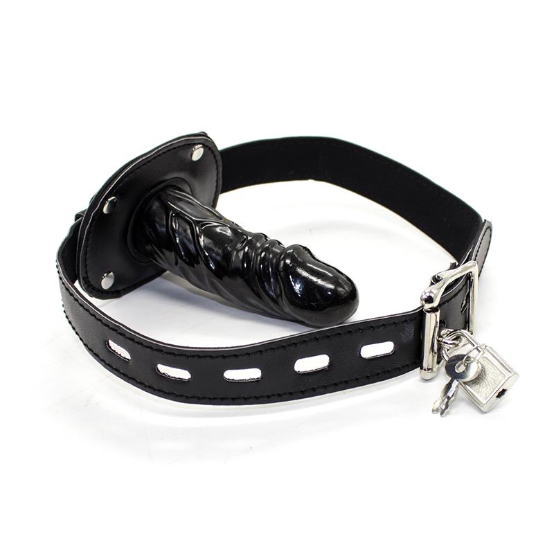 LATETOBED BDSM LINE - MORDAZA CON CANDADO Y FORMA DE PENE 10 CM GRANDE NEGRO