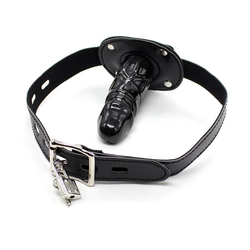 LATETOBED BDSM LINE - MORDAZA CON CANDADO Y FORMA DE PENE 10 CM GRANDE NEGRO