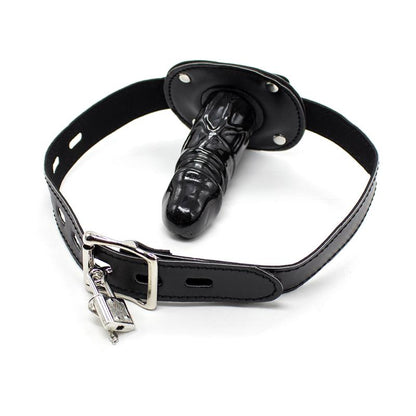LATETOBED BDSM LINE - MORDAZA CON CANDADO Y FORMA DE PENE 10 CM GRANDE NEGRO