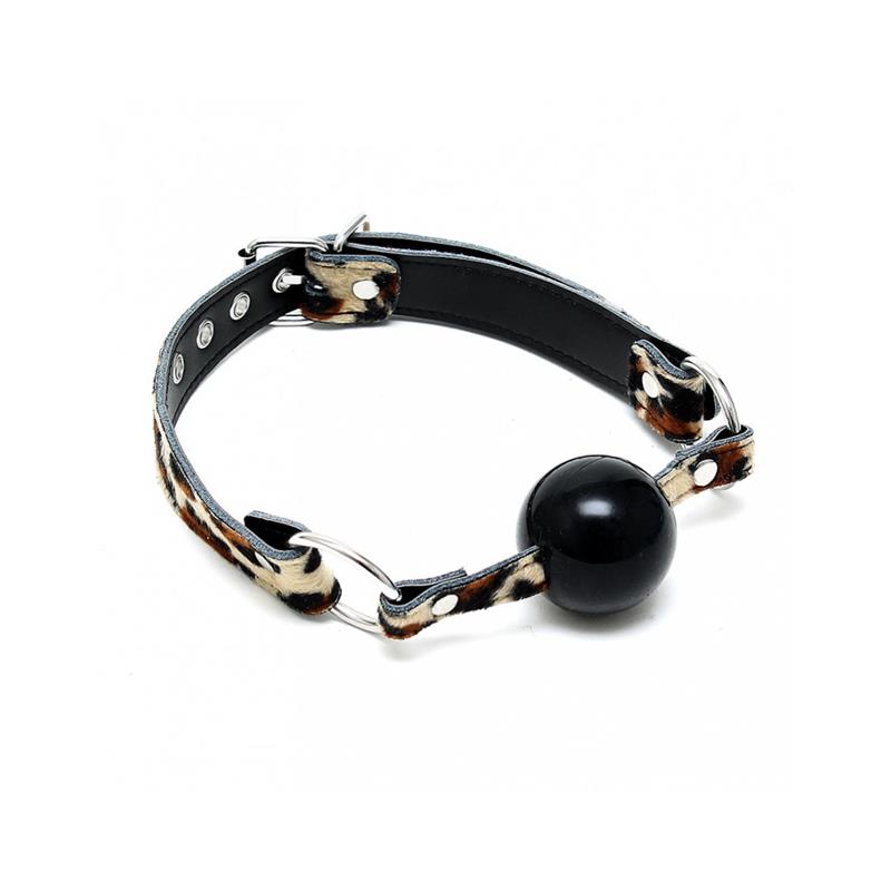BONDAGE PLAY - MORDAZA CON ESTAMPADO LEOPARDO CUERO Y SILICONA 44MM