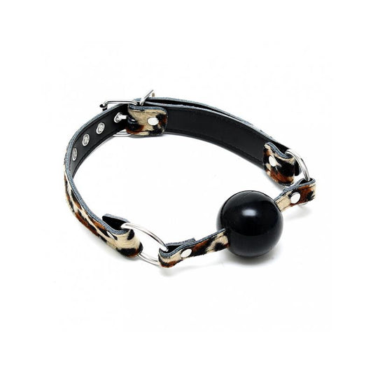 BONDAGE PLAY - MORDAZA CON ESTAMPADO LEOPARDO CUERO Y SILICONA 44MM