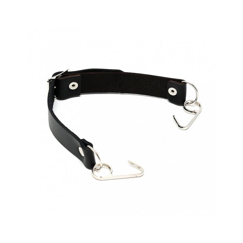 BONDAGE PLAY - MORDAZA CON GANCHOS LABIOS CUERO AJUSTABLE