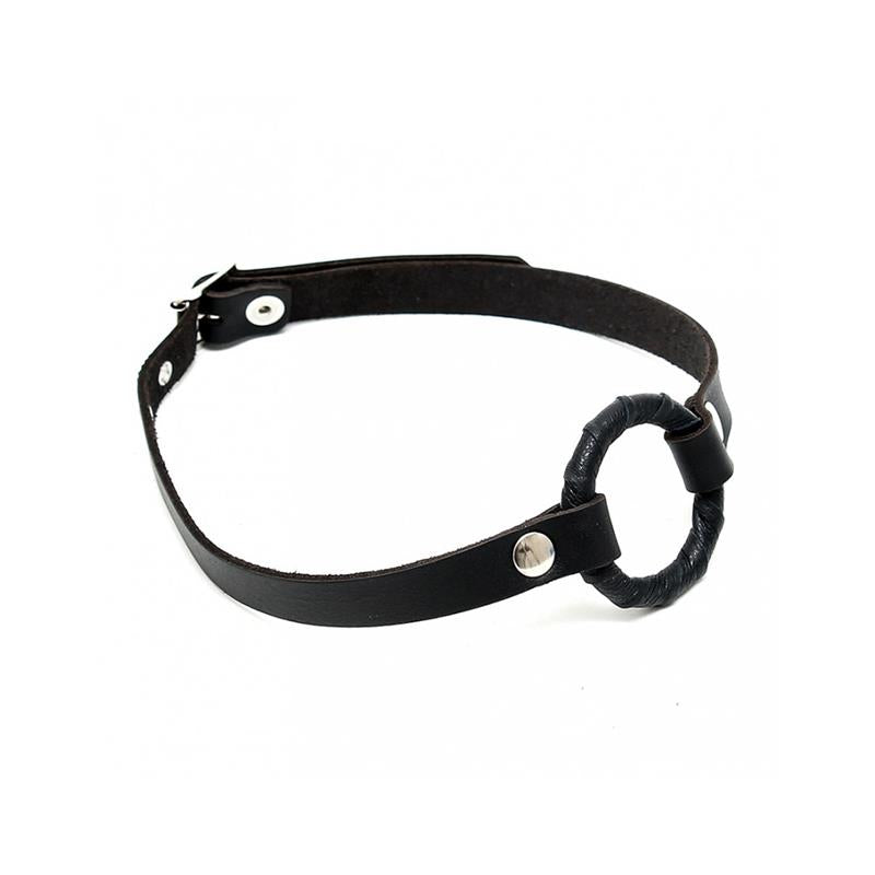BONDAGE PLAY - MORDAZA CUERO CON ANILLO -O AJUSTABLE
