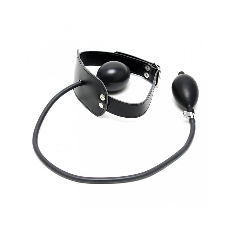 BONDAGE PLAY - MORDAZA CUERO CON GLOBO INFLABLE Y BOMBA AJUSTABLE
