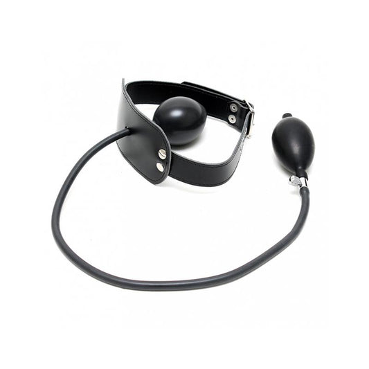 BONDAGE PLAY - MORDAZA CUERO CON GLOBO INFLABLE Y BOMBA AJUSTABLE