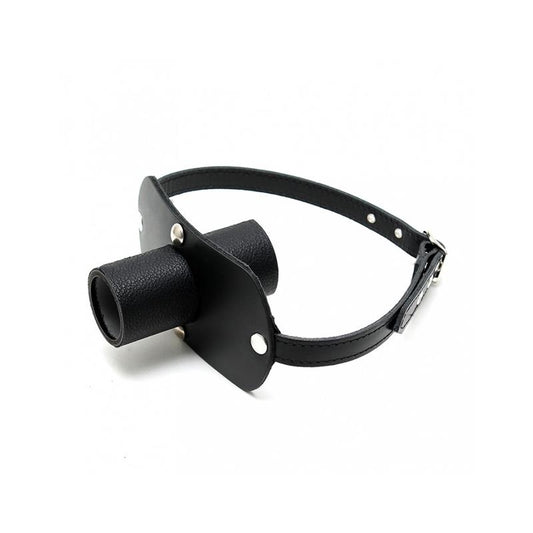 BONDAGE PLAY - MORDAZA CUERO CON TUBO PARA ORINAR AJUSTABLE