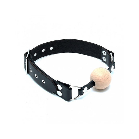 BONDAGE PLAY - MORDAZA CUERO Y MADERA AJUSTABLE