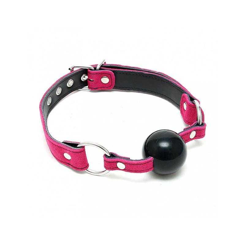 BONDAGE PLAY - MORDAZA CUERO SILICONA ROSA AJUSTABLE