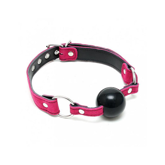 BONDAGE PLAY - MORDAZA CUERO SILICONA ROSA AJUSTABLE
