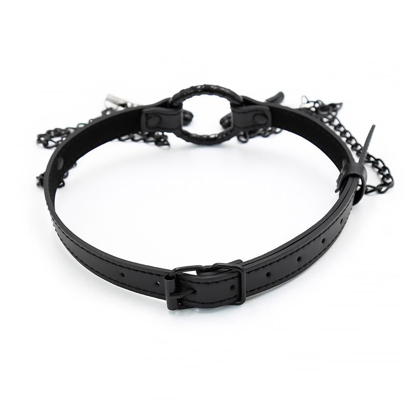 INTOYOU BLACK SHADOW - MORDAZA DE ARO Y PINZAS PARA PEZONES CUERO VEGANO