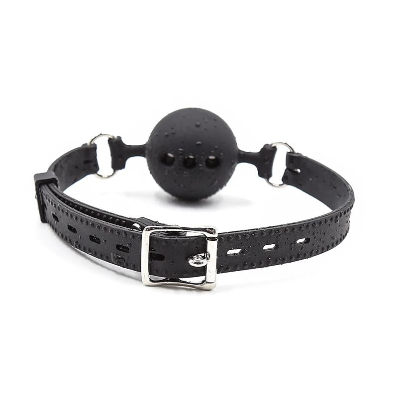 LATETOBED BDSM LINE - MORDAZA DE BOLA TRANSPIRABLE SILICONA 4 CM TALLA S NEGRO