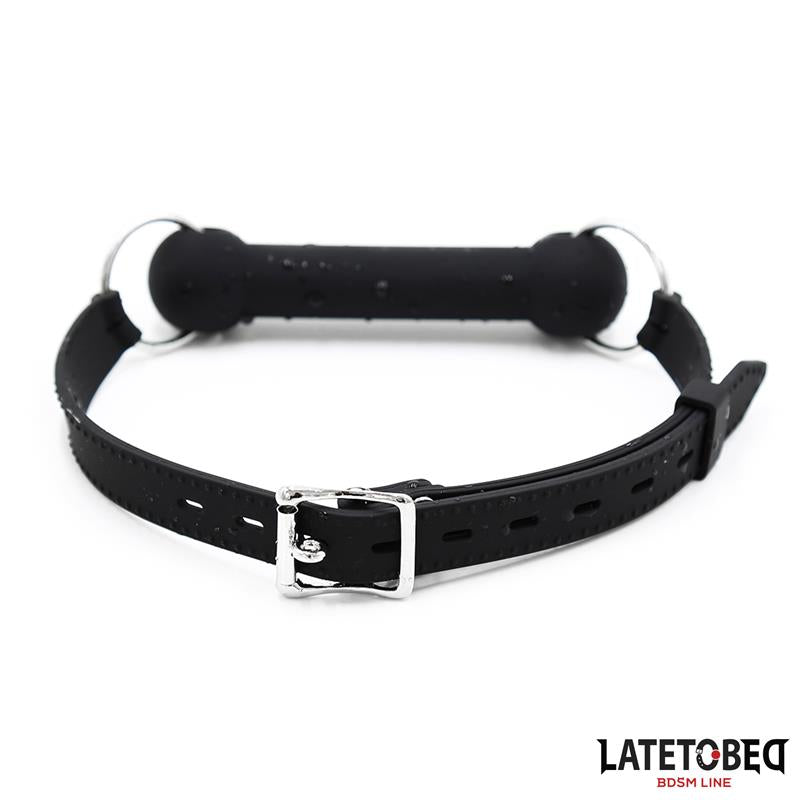 LATETOBED BDSM LINE - MORDAZA HUESO SILICONA NEGRO AJUSTABLE